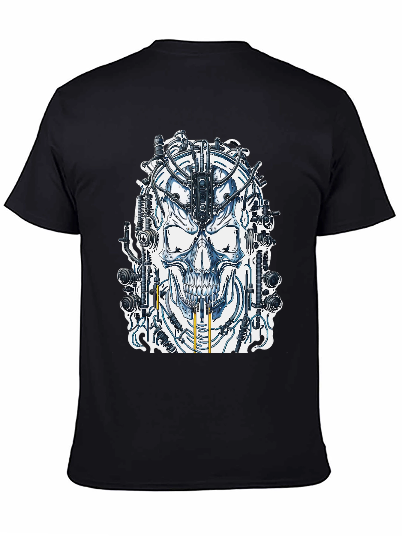 Cyberpunk Skull Graphic Tee - Black Cotton T-Shirt