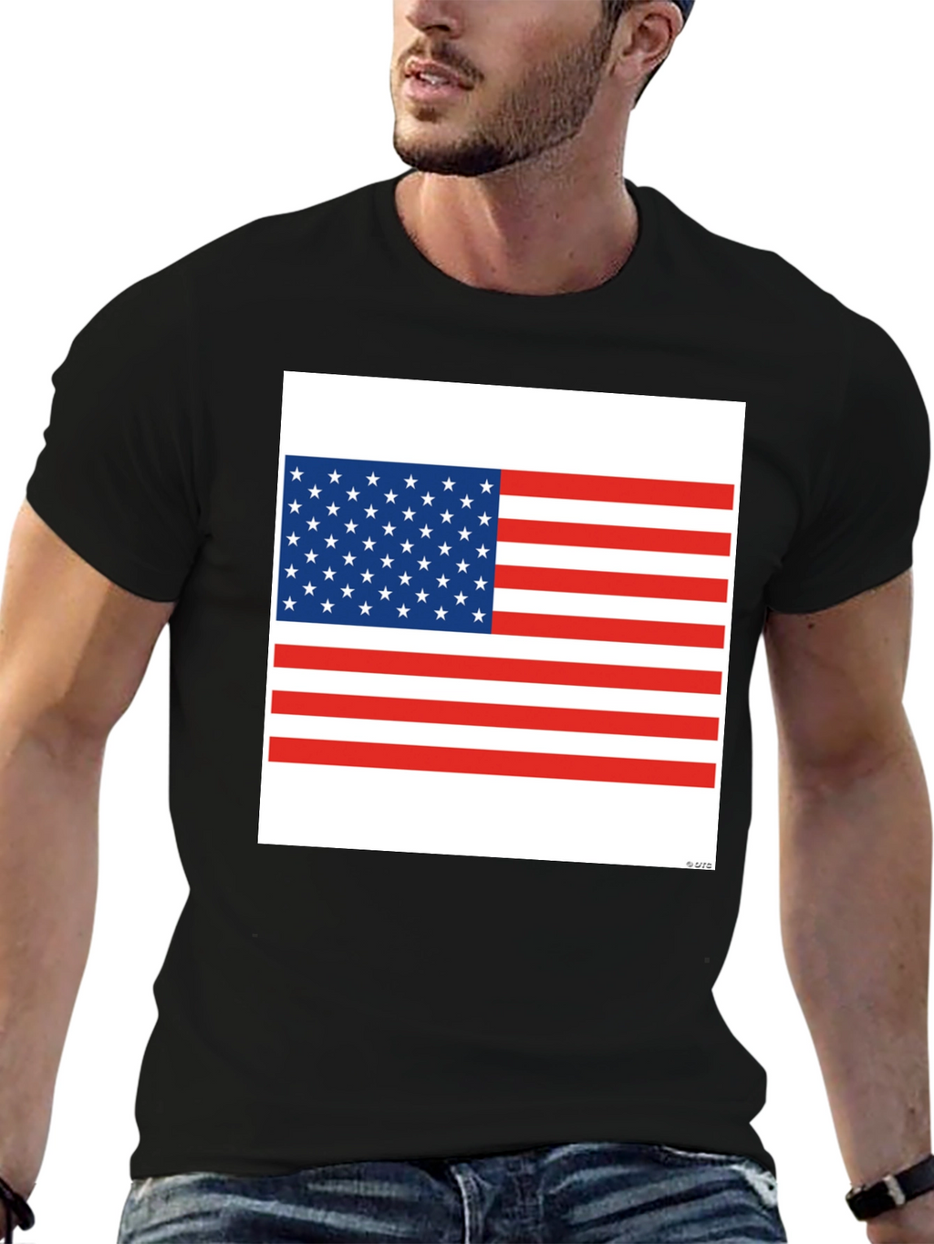 American Flag Graphic Print Black T-Shirt