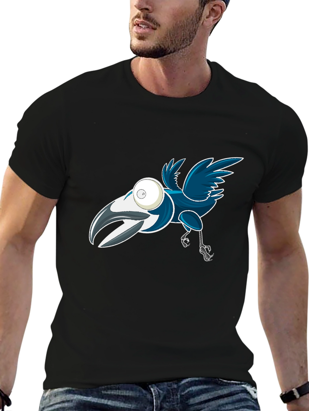 Cartoon Crow Graphic Tee - Black