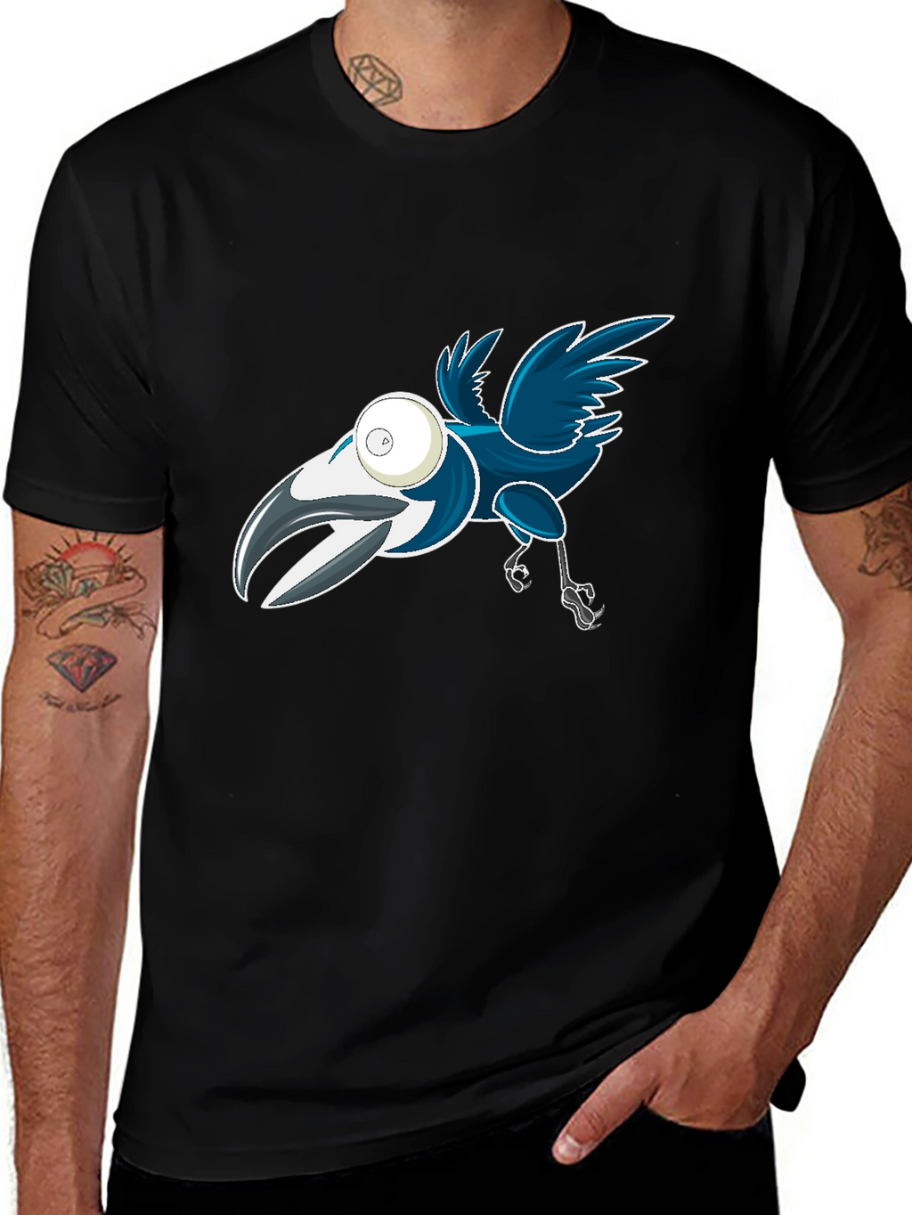 Cartoon Crow Graphic Tee - Black