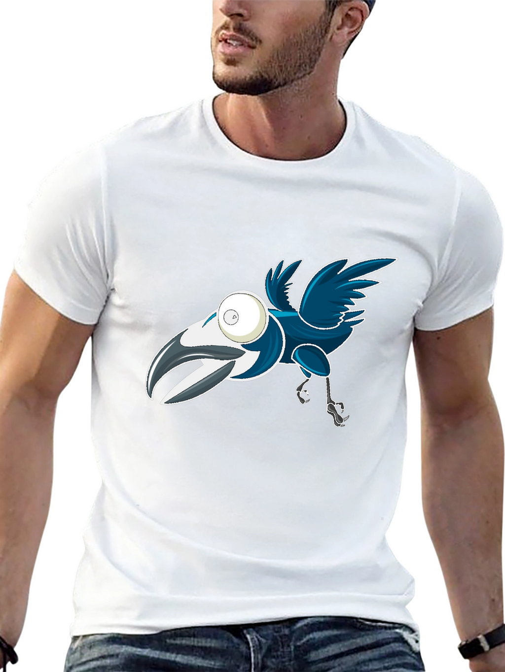 Cartoon Crow Graphic Tee - Black