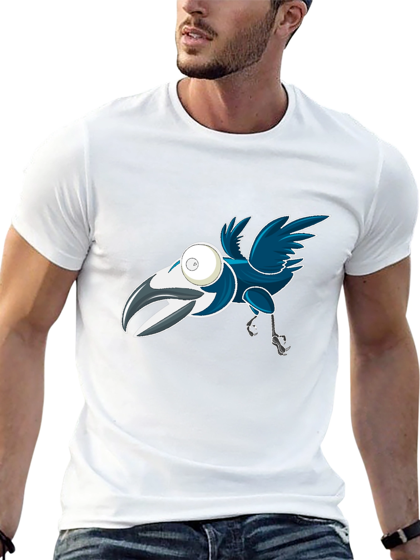 Cartoon Crow Graphic Tee - Black