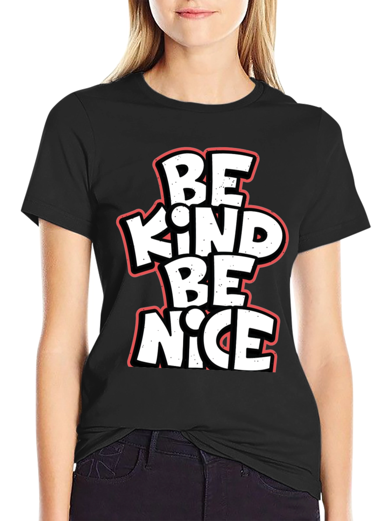 Be Kind Be Nice Black Graphic T-Shirt