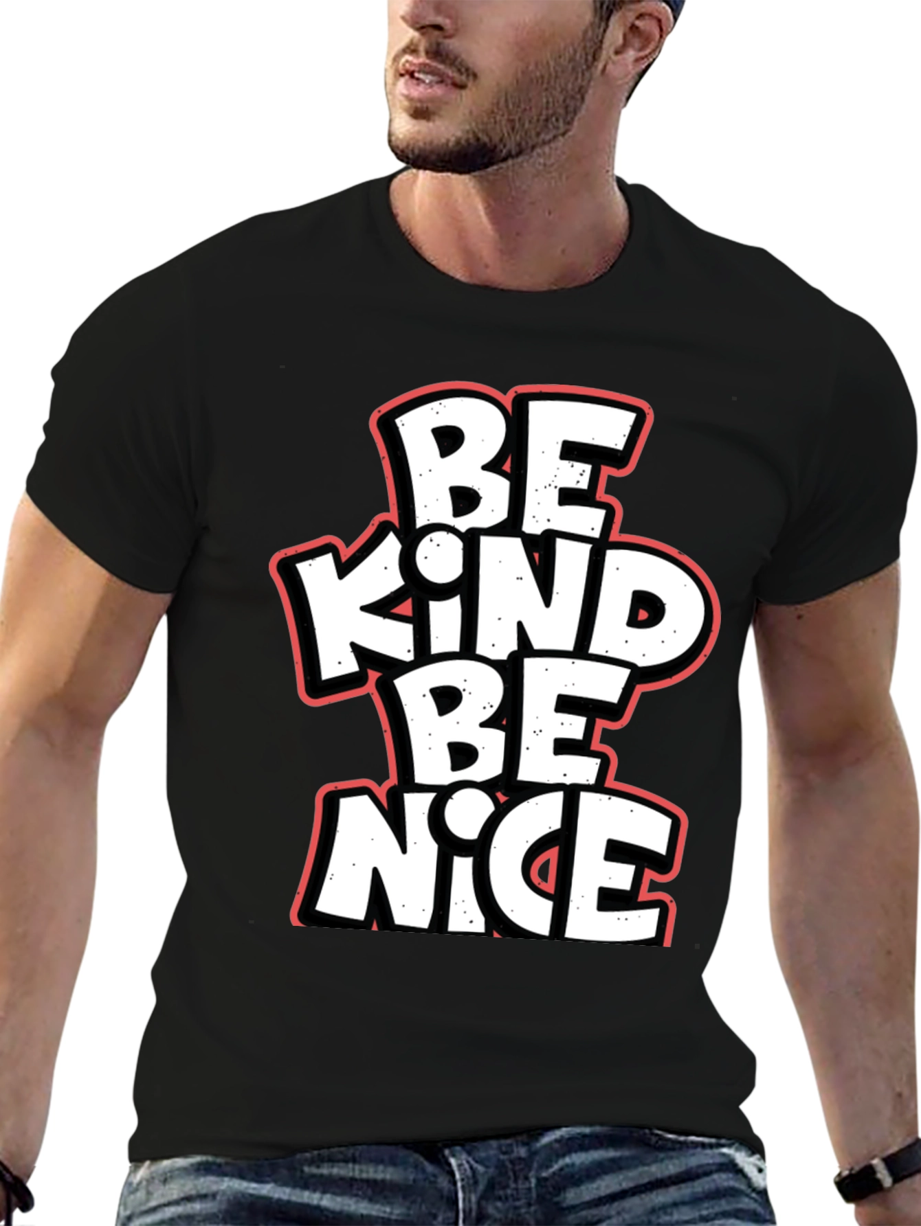 Be Kind Be Nice Black Graphic T-Shirt