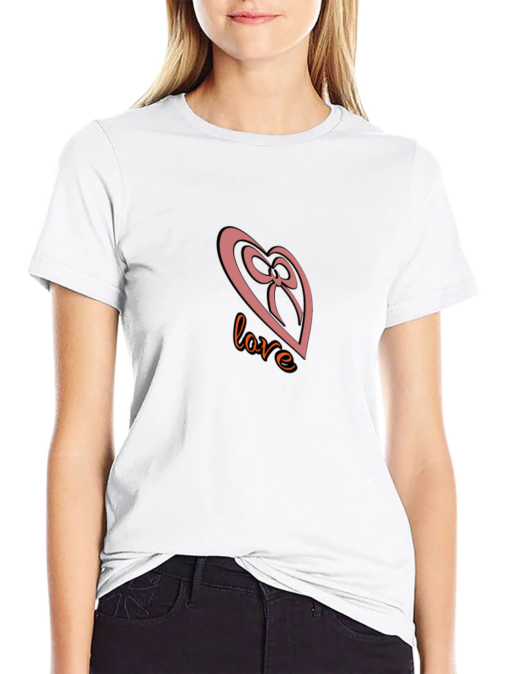 Love Heart Bow Black T-Shirt