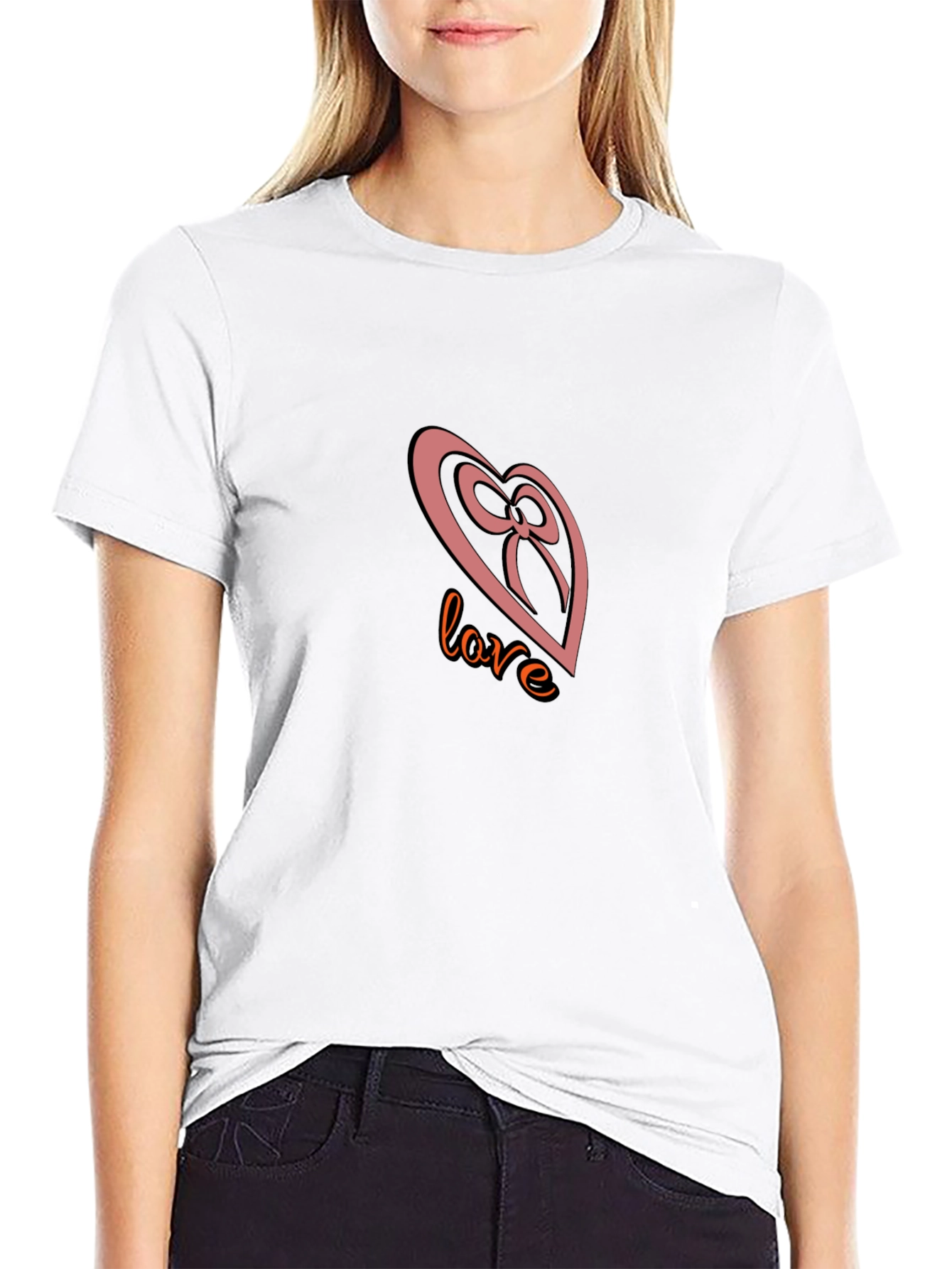 Love Heart Bow Black T-Shirt