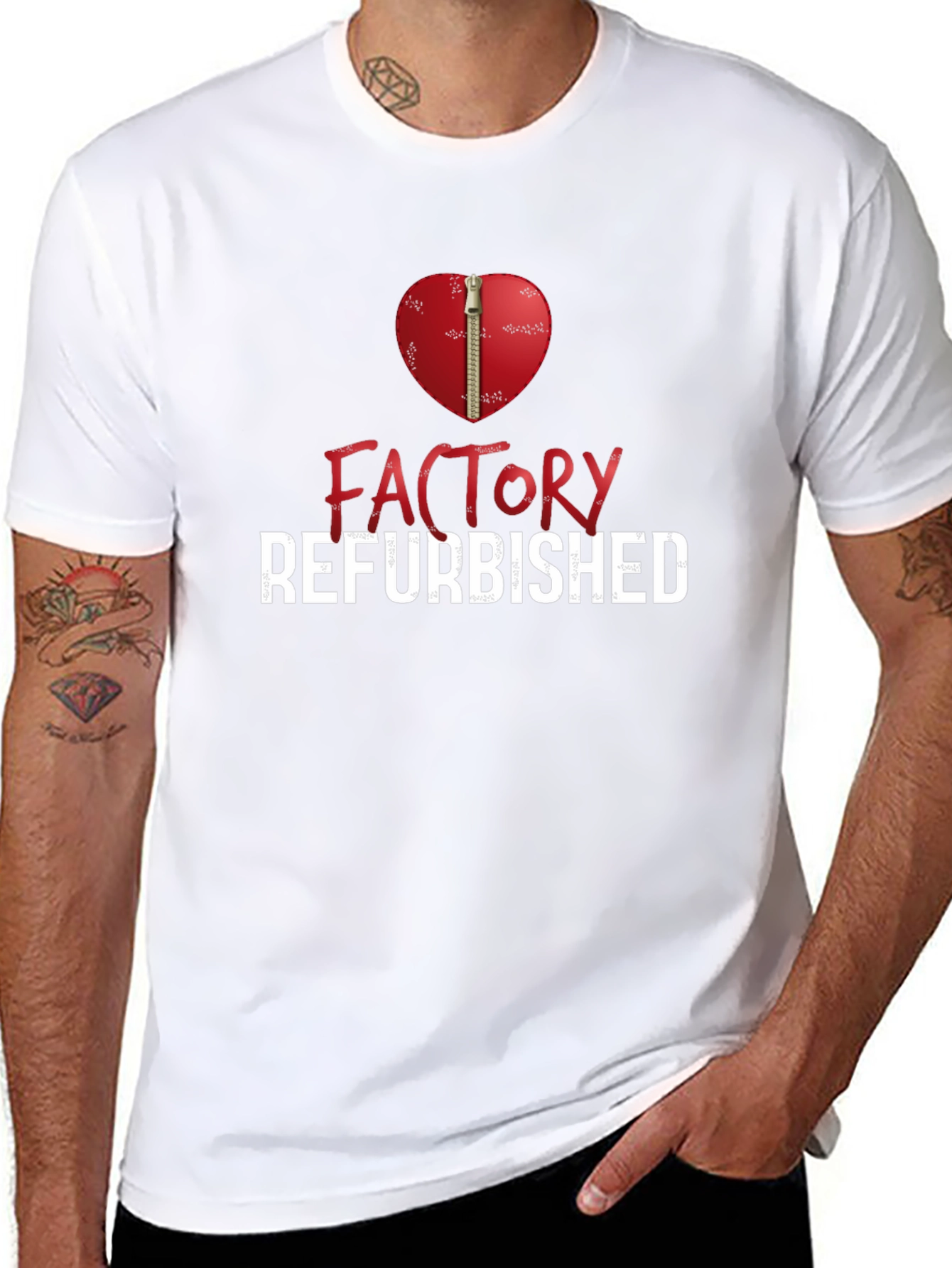 Factory Refurbished Heart Zipper Graphic T-Shirt