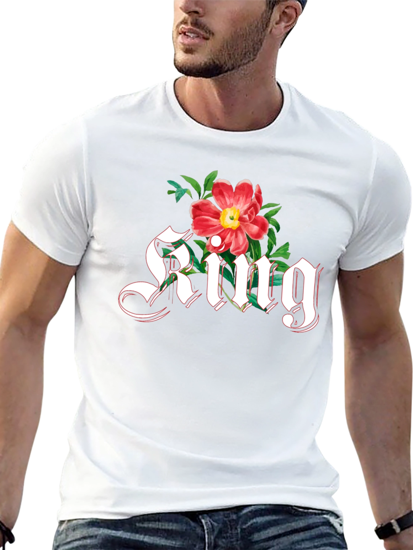 Floral King T-Shirt - Gothic Lettering Graphic Tee