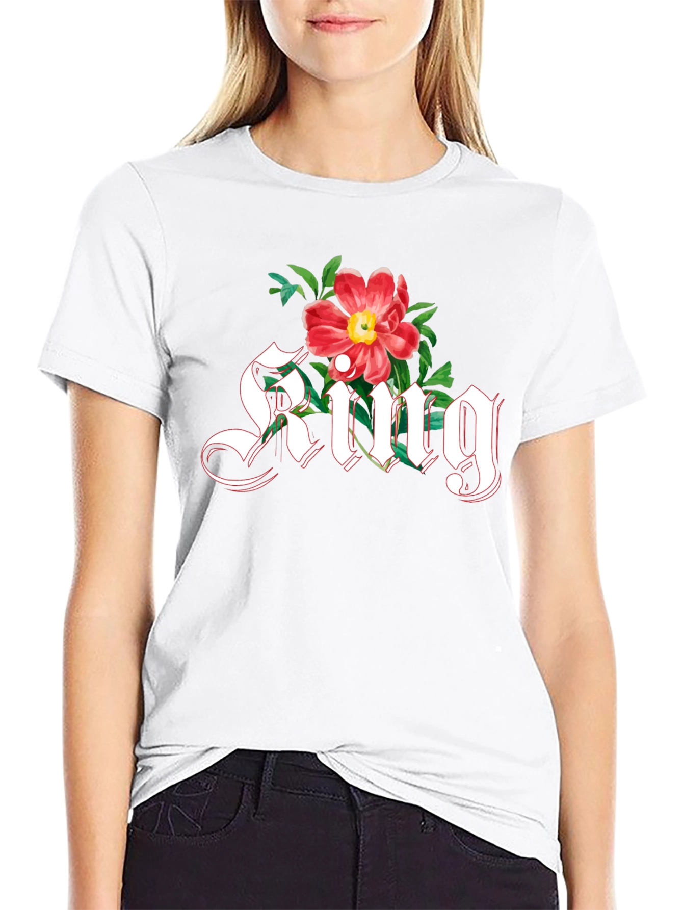 Floral King T-Shirt - Gothic Lettering Graphic Tee