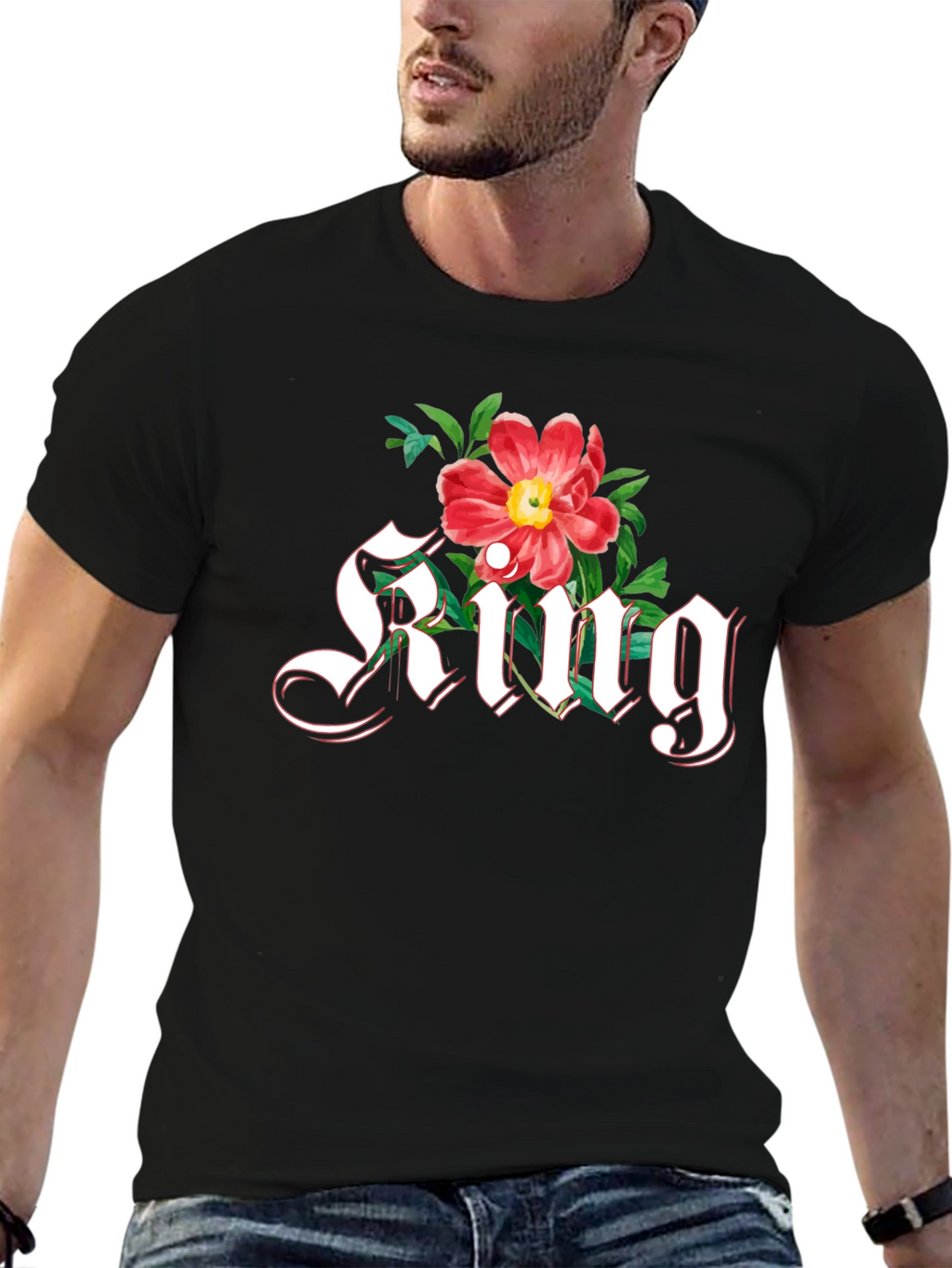 Floral King T-Shirt - Gothic Lettering Graphic Tee
