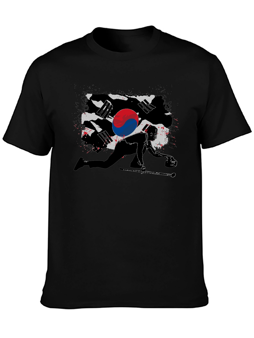 Korean Curling Flag Black T-Shirt