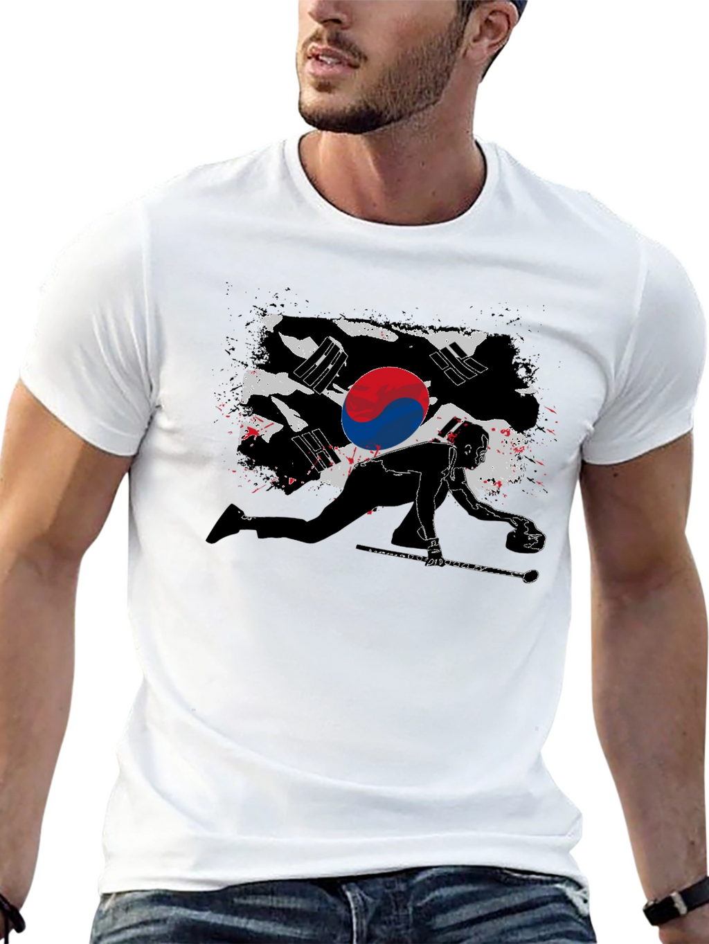 Korean Curling Flag Black T-Shirt