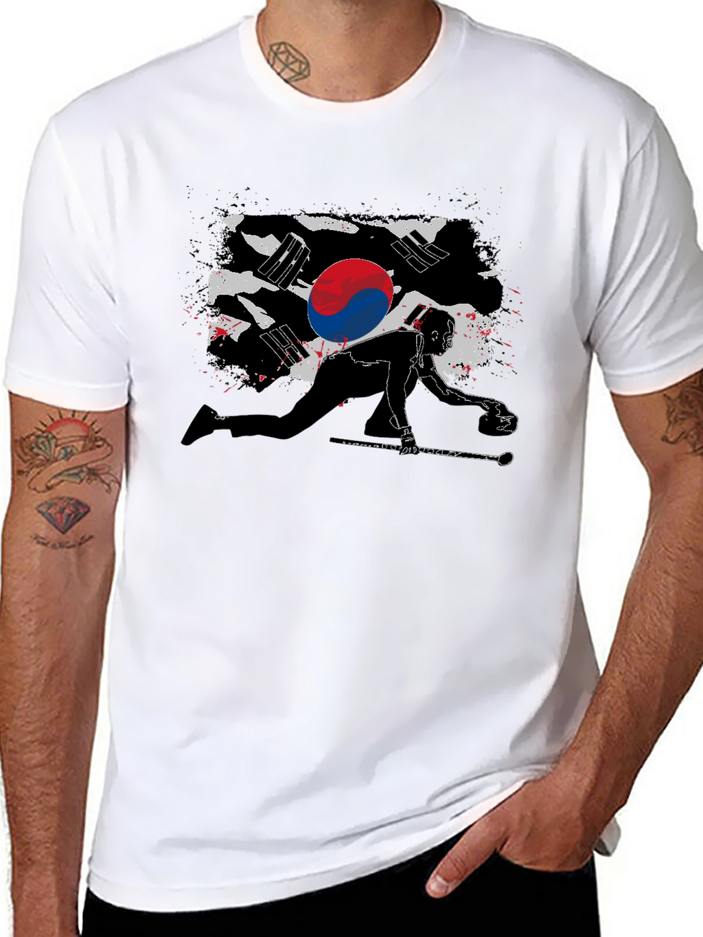 Korean Curling Flag Black T-Shirt
