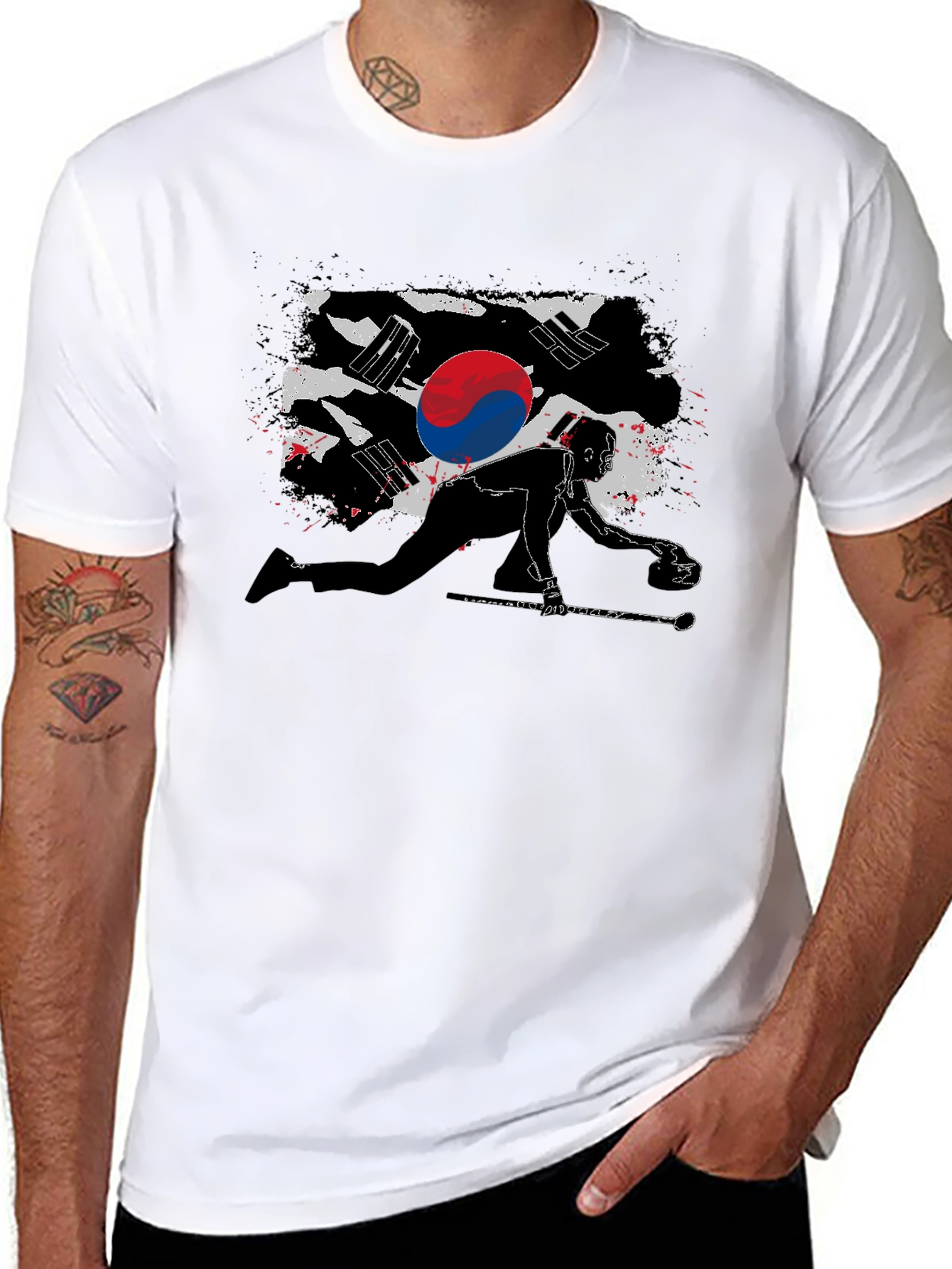 Korean Curling Flag Black T-Shirt