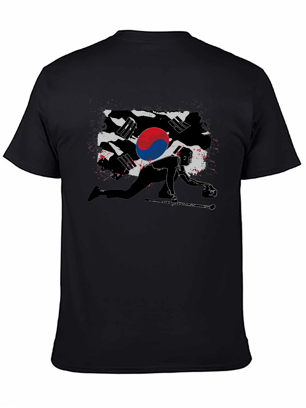 Korean Curling Flag Black T-Shirt