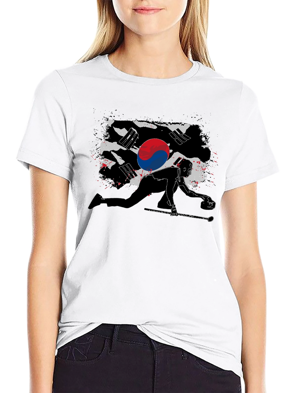 Korean Curling Flag Black T-Shirt