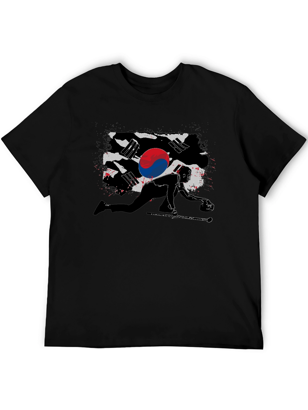Korean Curling Flag Black T-Shirt