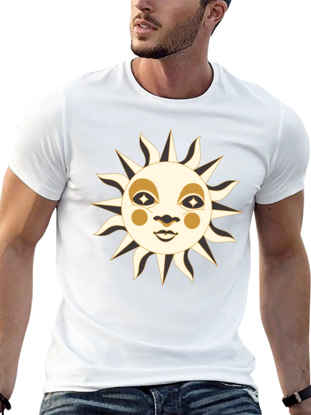 Celestial Sun Face Graphic T-Shirt