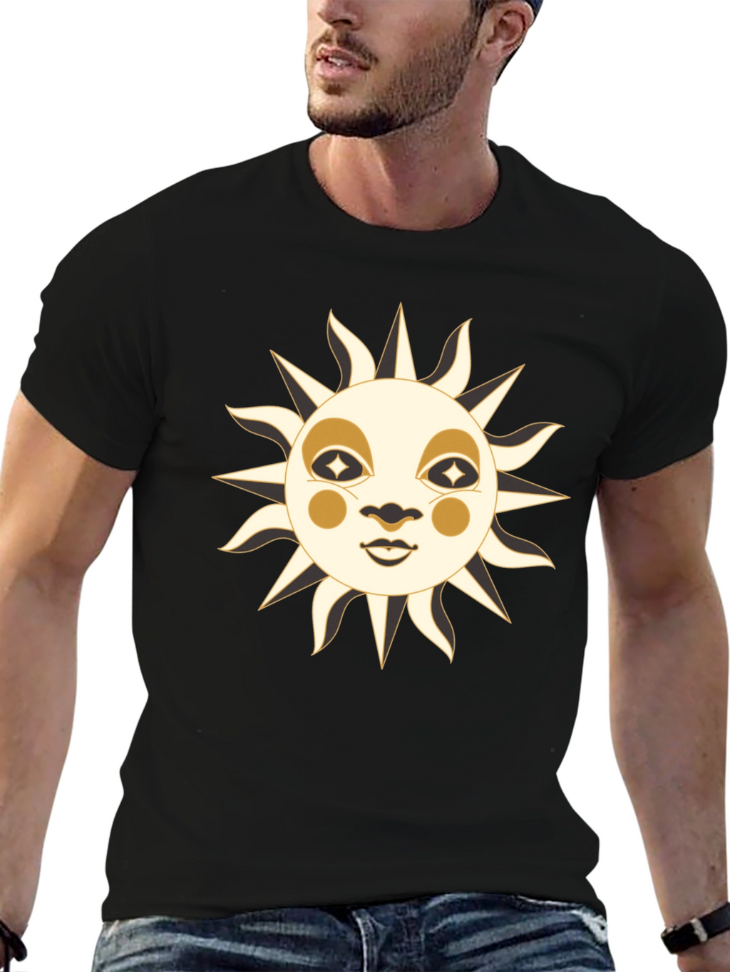 Celestial Sun Face Graphic T-Shirt