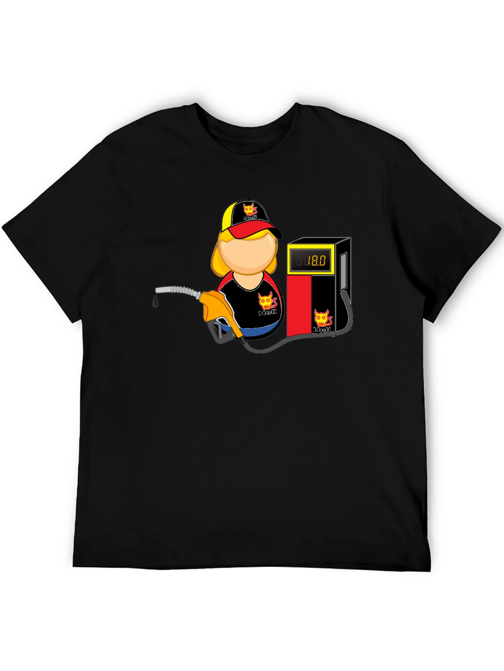 Cartoon Gas Station Attendant Black T-Shirt