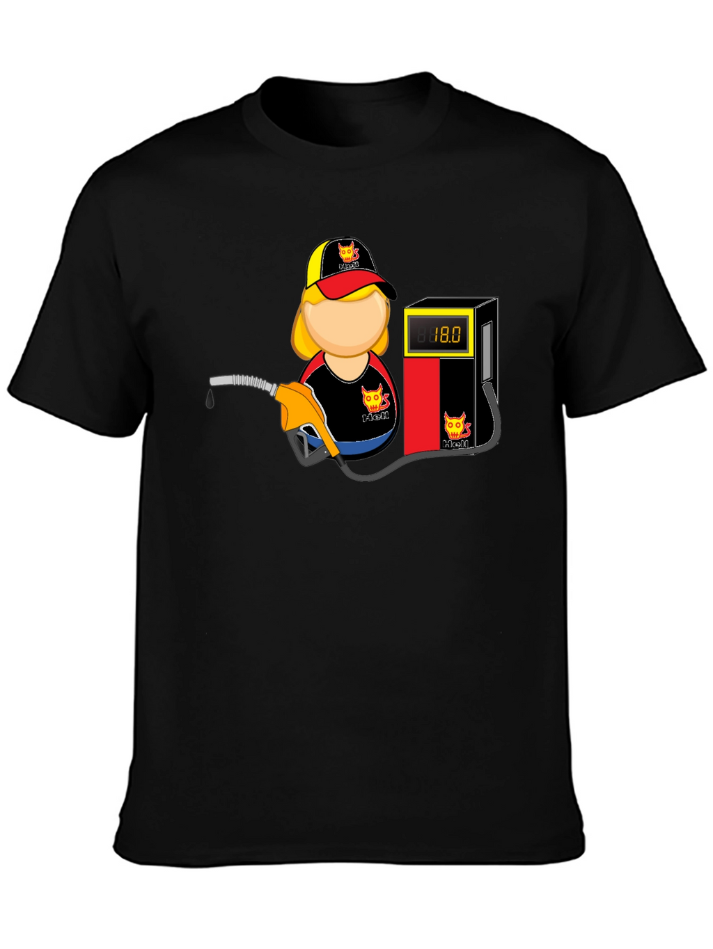Cartoon Gas Station Attendant Black T-Shirt