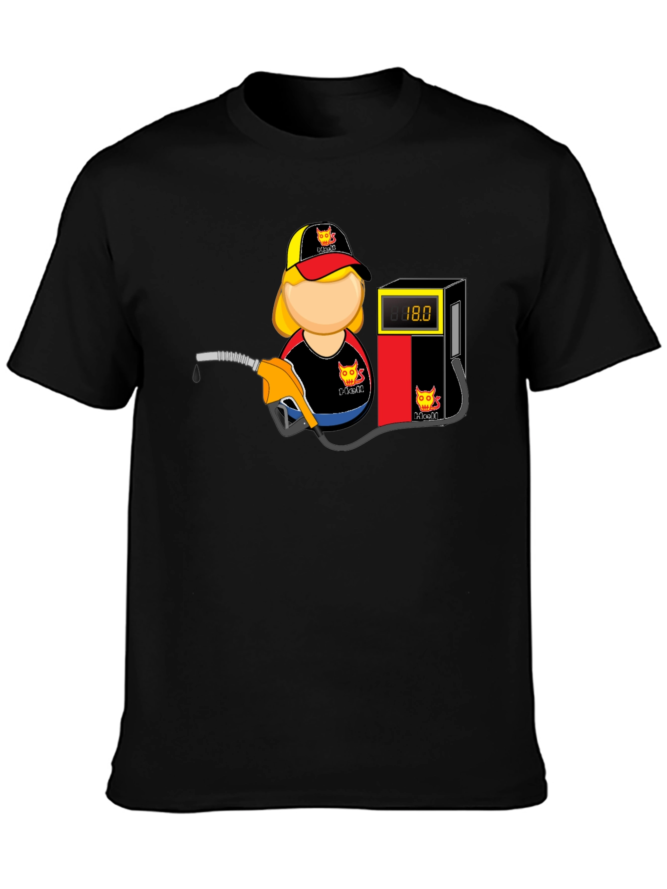 Cartoon Gas Station Attendant Black T-Shirt