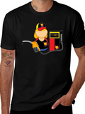 Cartoon Gas Station Attendant Black T-Shirt