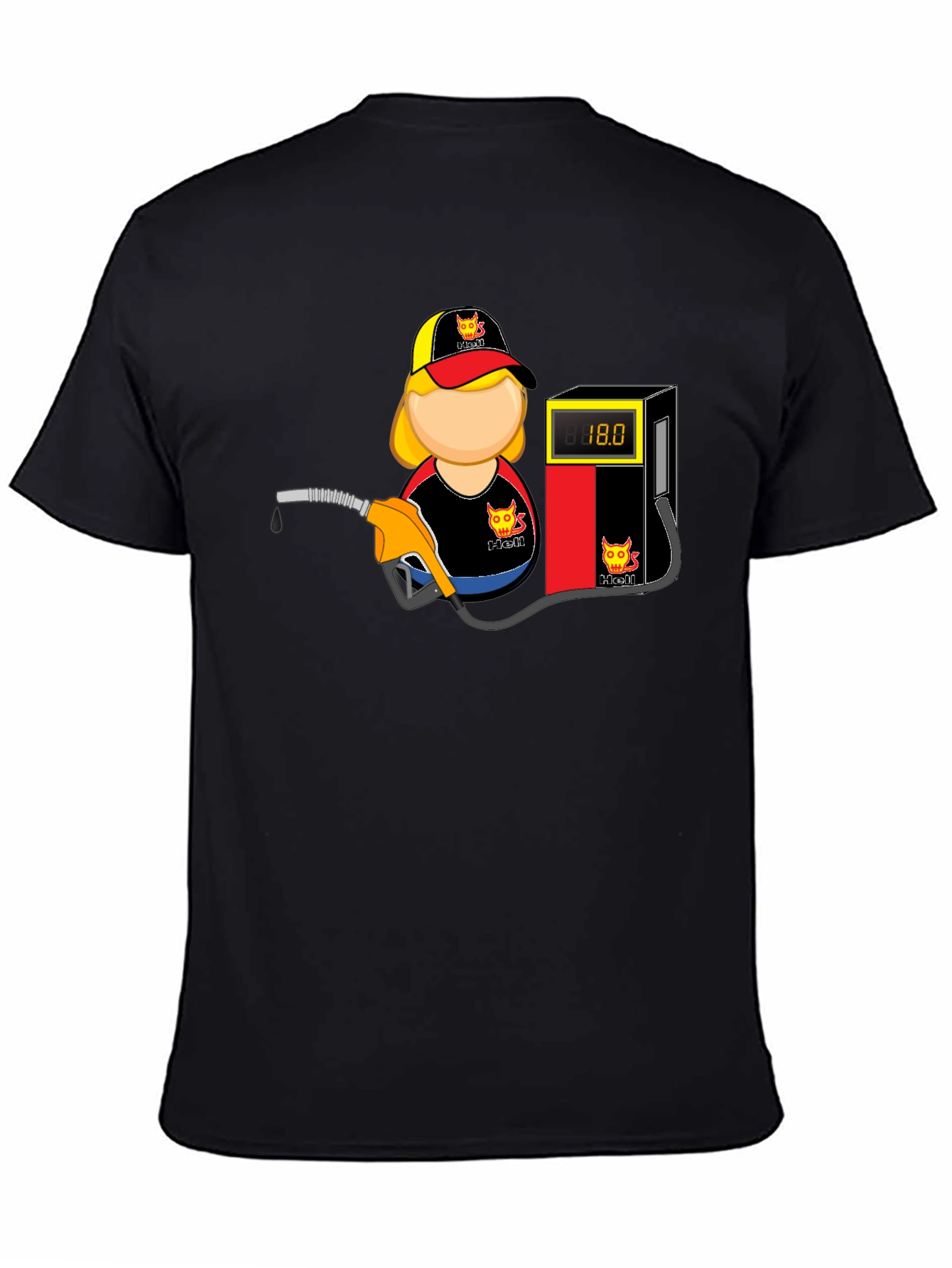 Cartoon Gas Station Attendant Black T-Shirt
