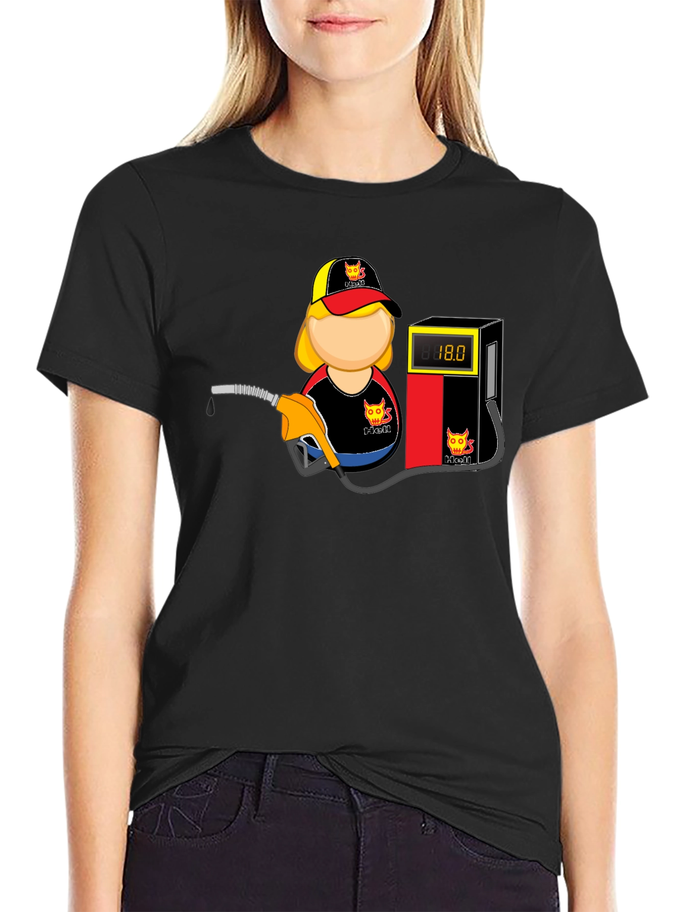 Cartoon Gas Station Attendant Black T-Shirt