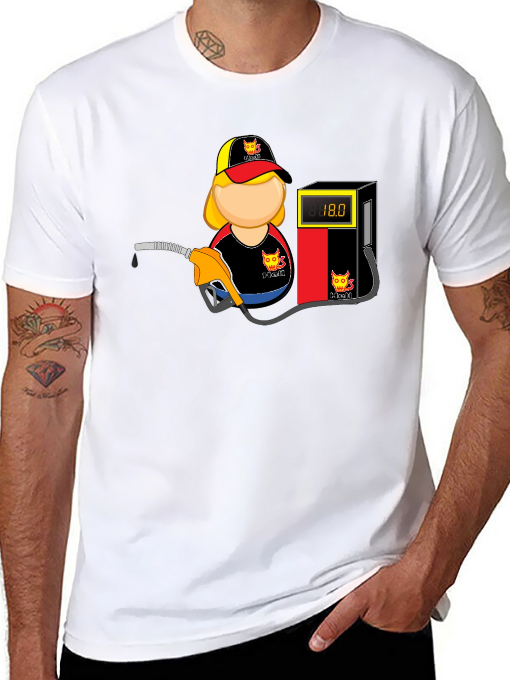 Cartoon Gas Station Attendant Black T-Shirt