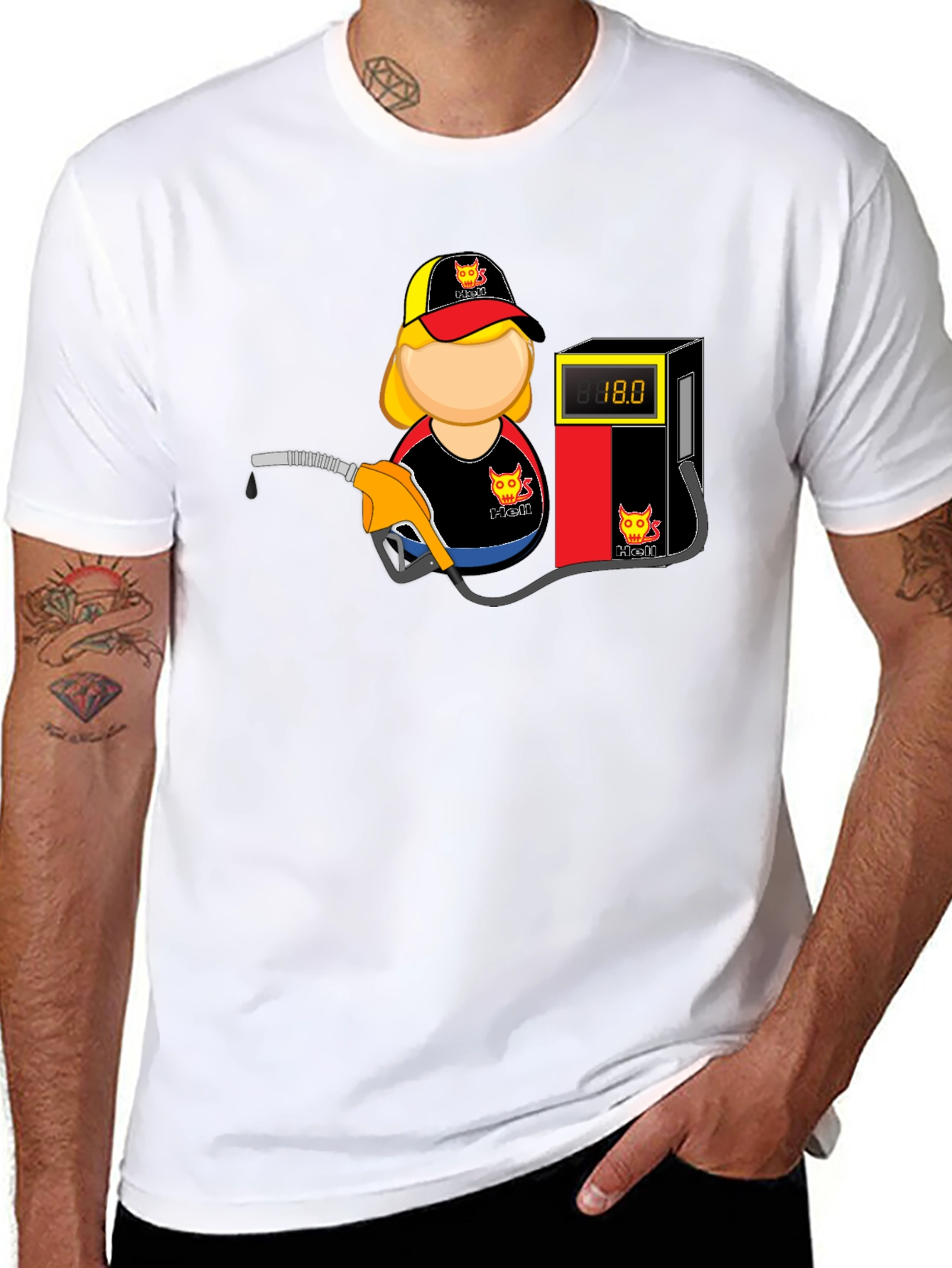 Cartoon Gas Station Attendant Black T-Shirt