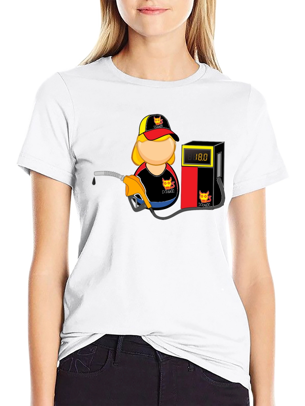 Cartoon Gas Station Attendant Black T-Shirt