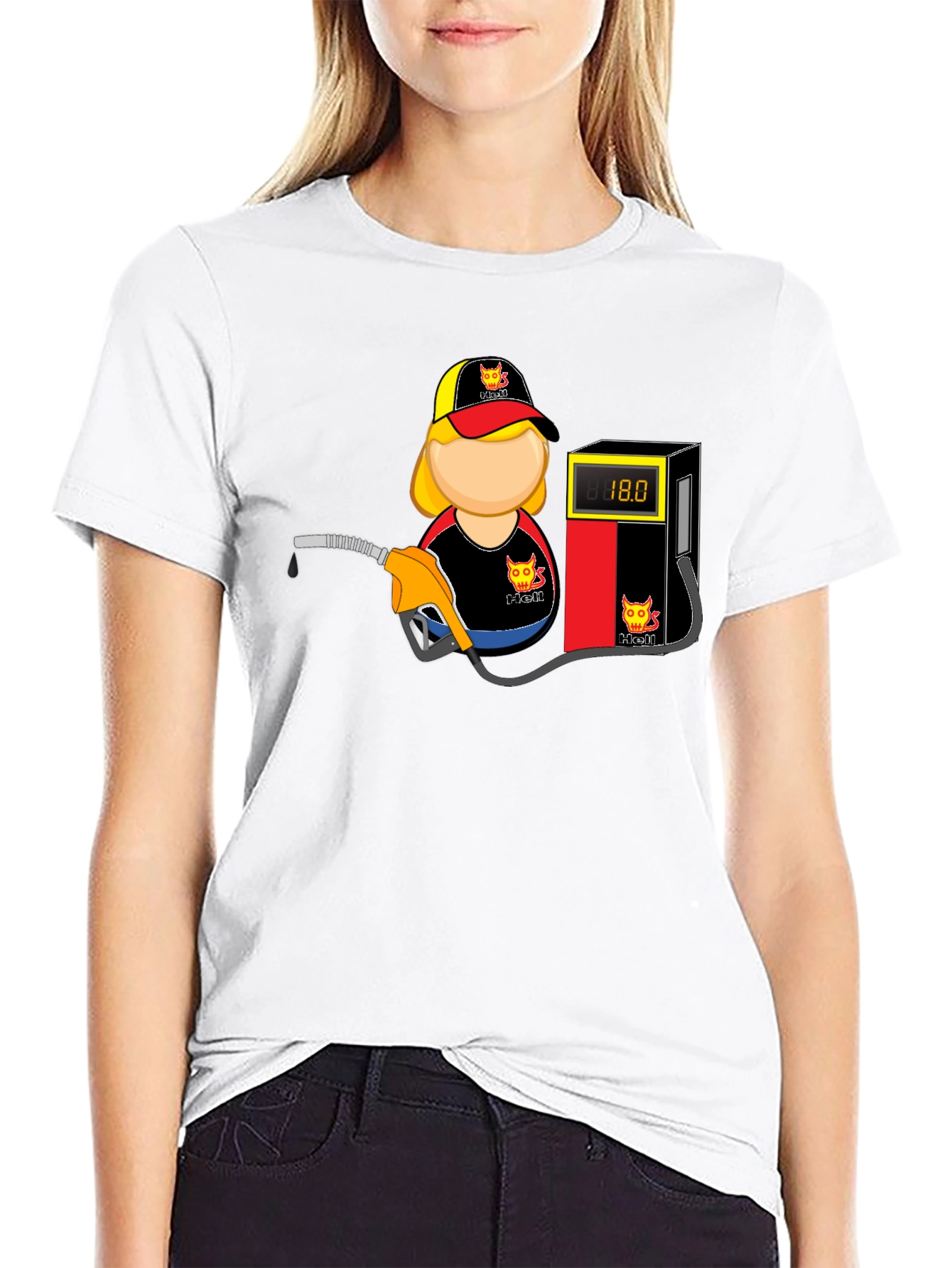 Cartoon Gas Station Attendant Black T-Shirt