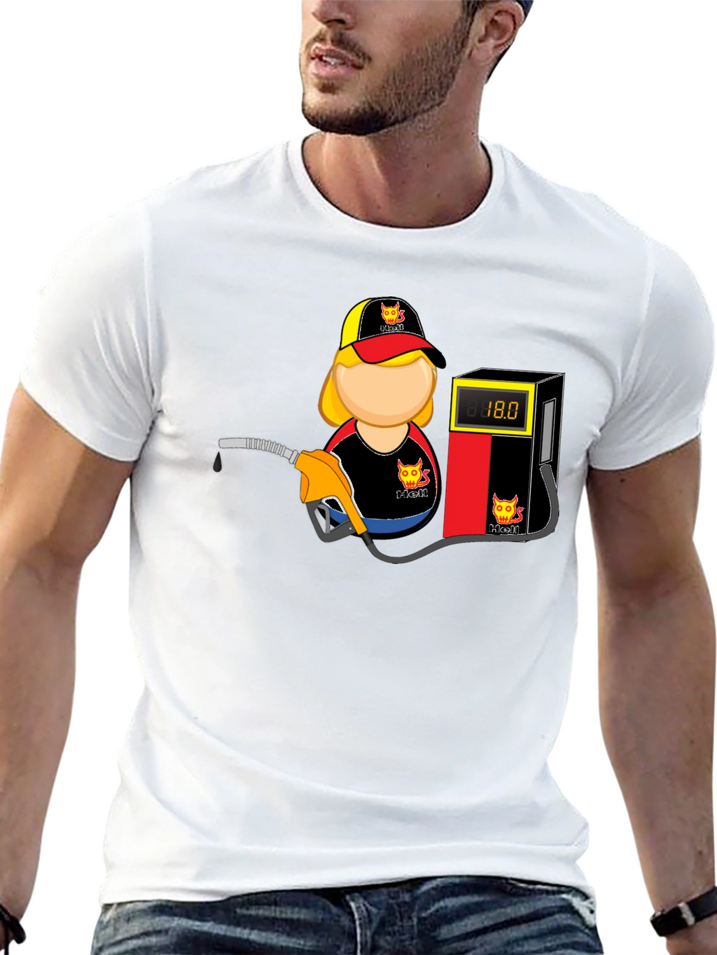 Cartoon Gas Station Attendant Black T-Shirt