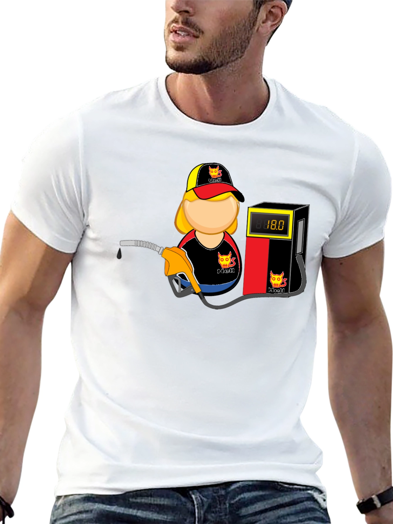 Cartoon Gas Station Attendant Black T-Shirt