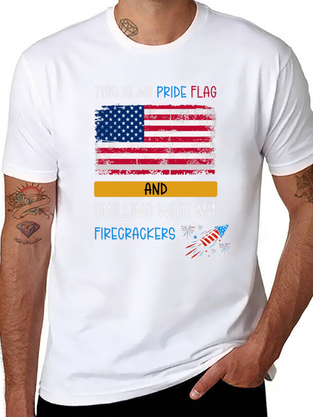 Patriotic Pride Flag Firecracker Graphic T-Shirt