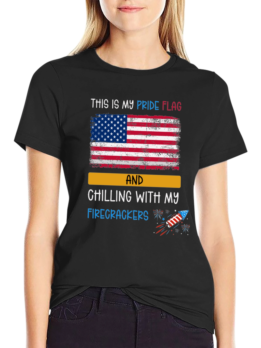 Patriotic Pride Flag Firecracker Graphic T-Shirt