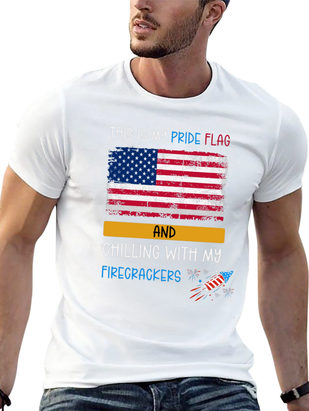 Patriotic Pride Flag Firecracker Graphic T-Shirt