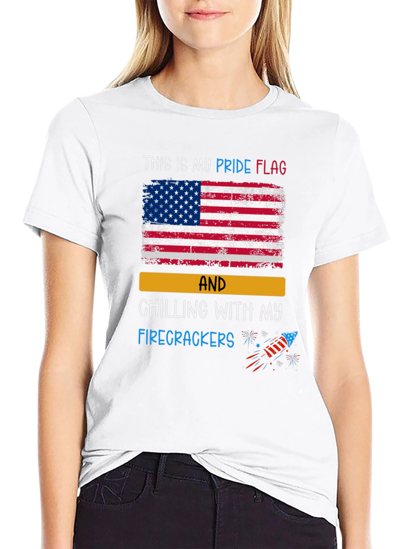 Patriotic Pride Flag Firecracker Graphic T-Shirt