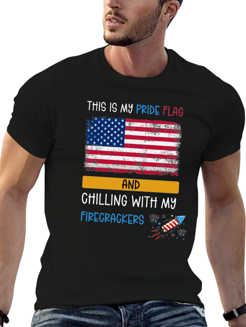 Patriotic Pride Flag Firecracker Graphic T-Shirt
