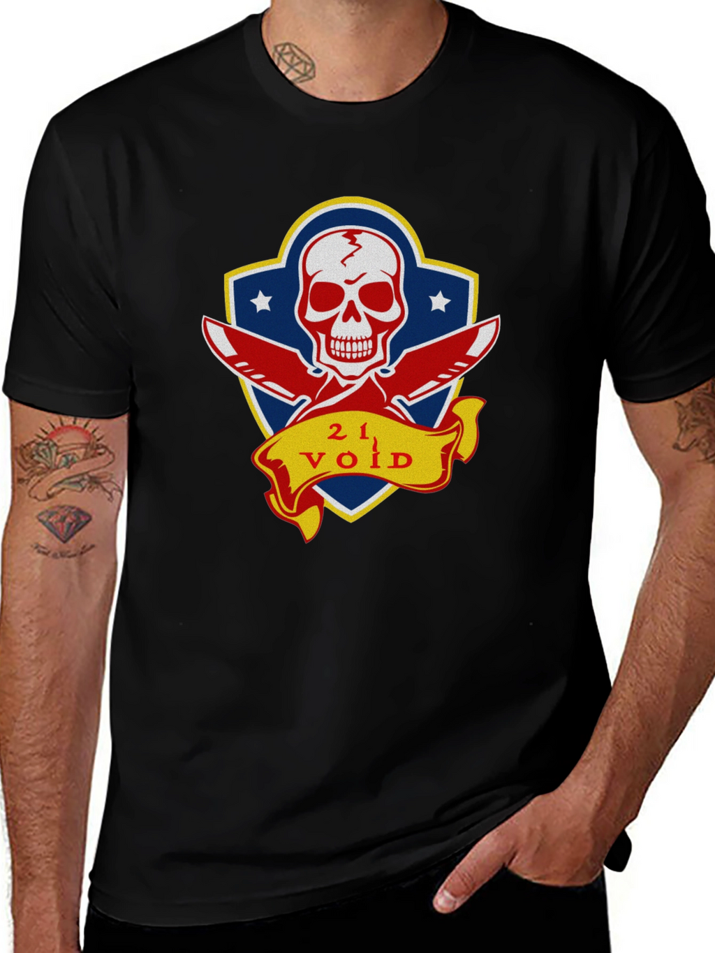 21 Void Skull and Knives Graphic T-Shirt