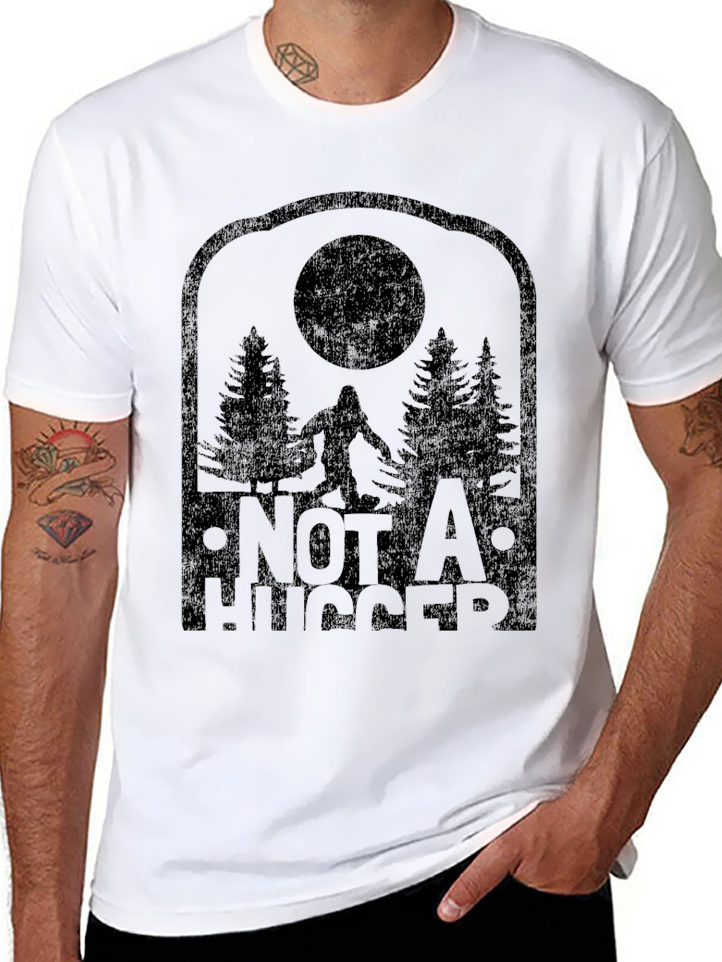 Not a Hugger Sasquatch Black Graphic Tee