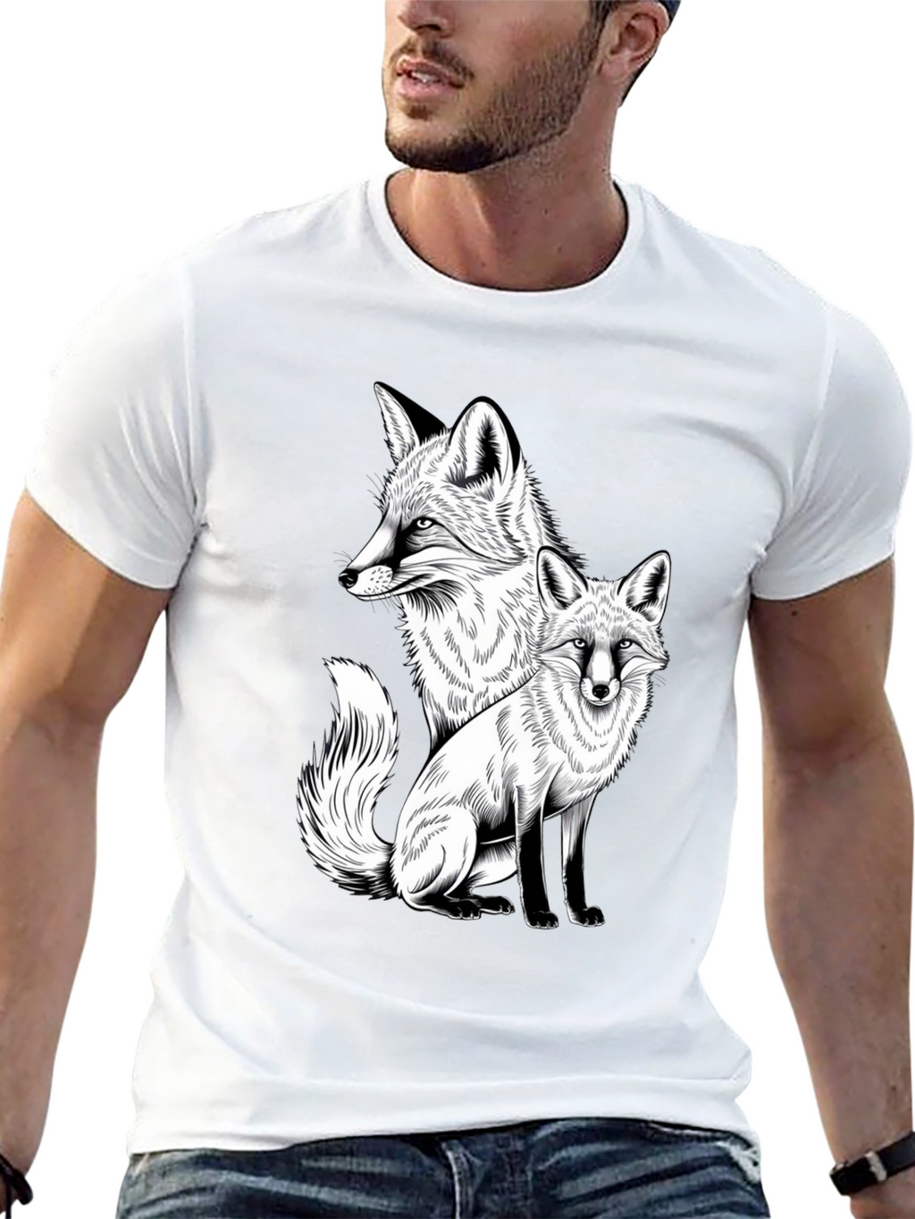 Fox Graphic Print Tee - Stylish Black T-Shirt