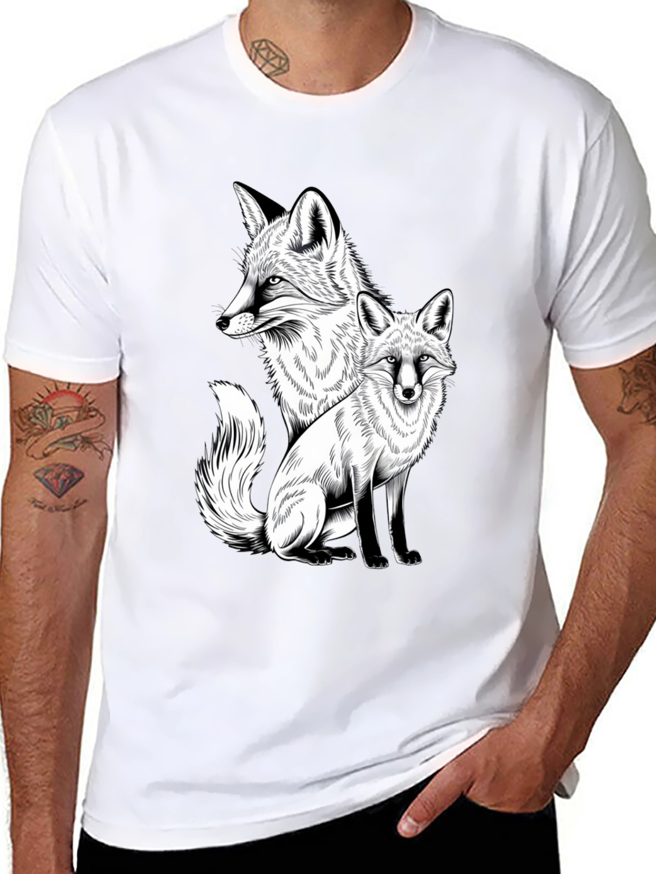 Fox Graphic Print Tee - Stylish Black T-Shirt