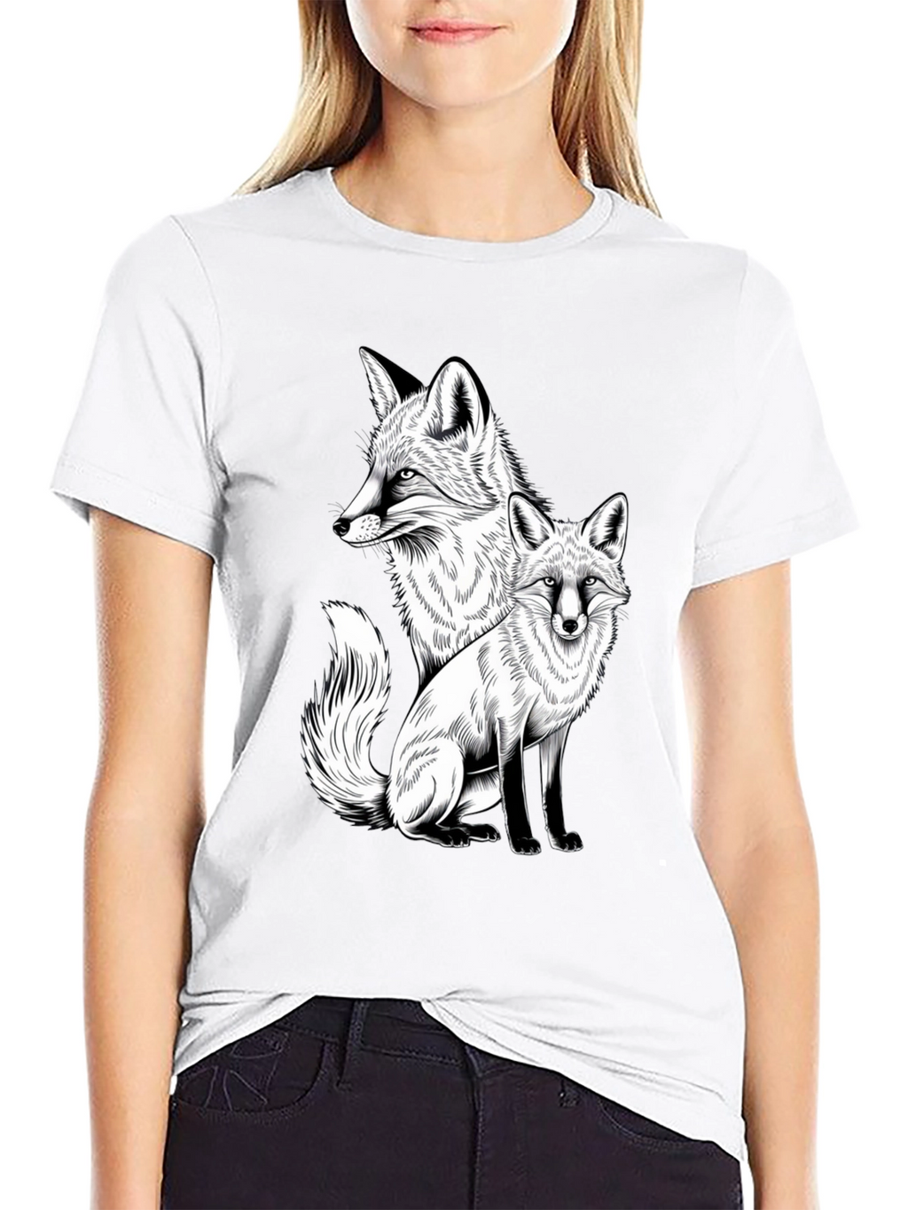 Fox Graphic Print Tee - Stylish Black T-Shirt