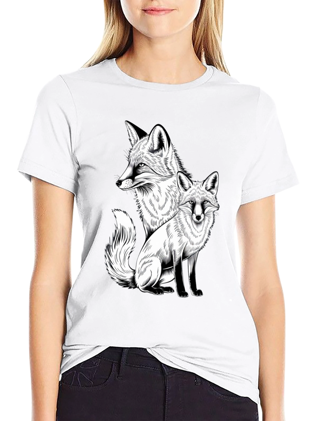 Fox Graphic Print Tee - Stylish Black T-Shirt