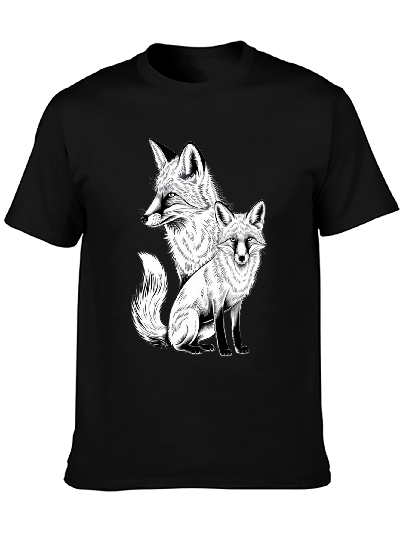 Fox Graphic Print Tee - Stylish Black T-Shirt
