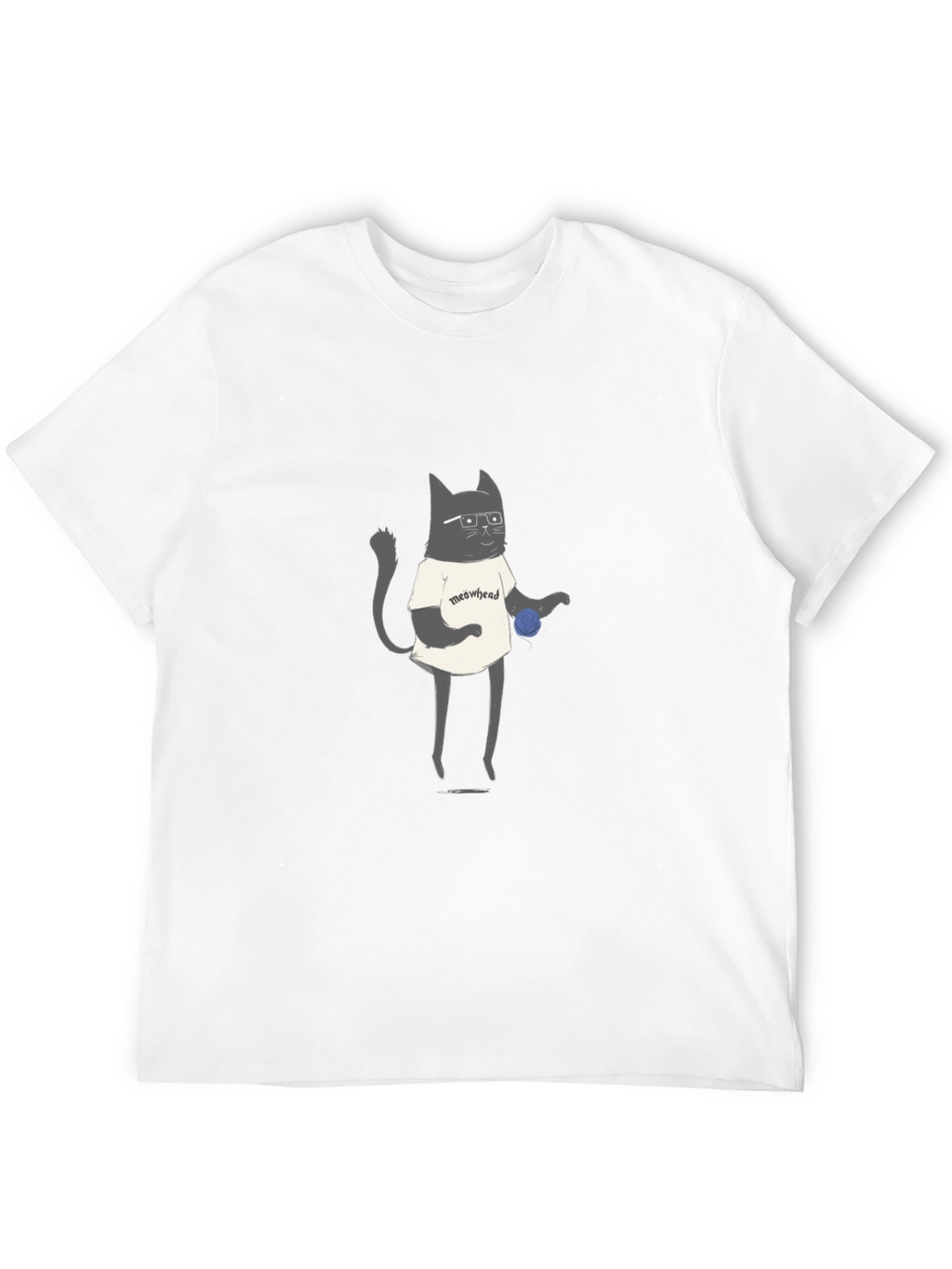 Meowhead Cat Graphic T-Shirt - Black