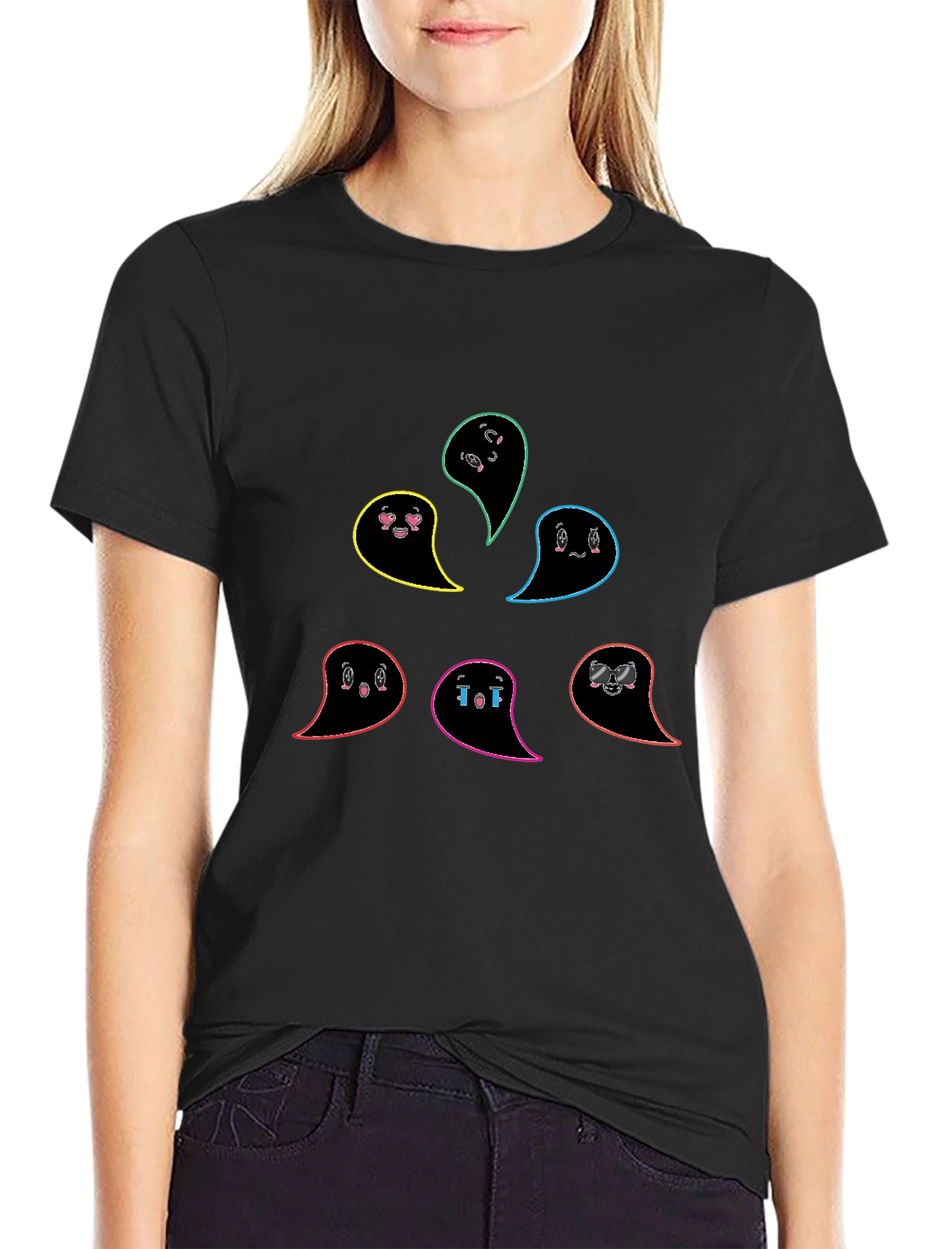 Emo Ghost T-Shirt - Black Casual Cotton Tee