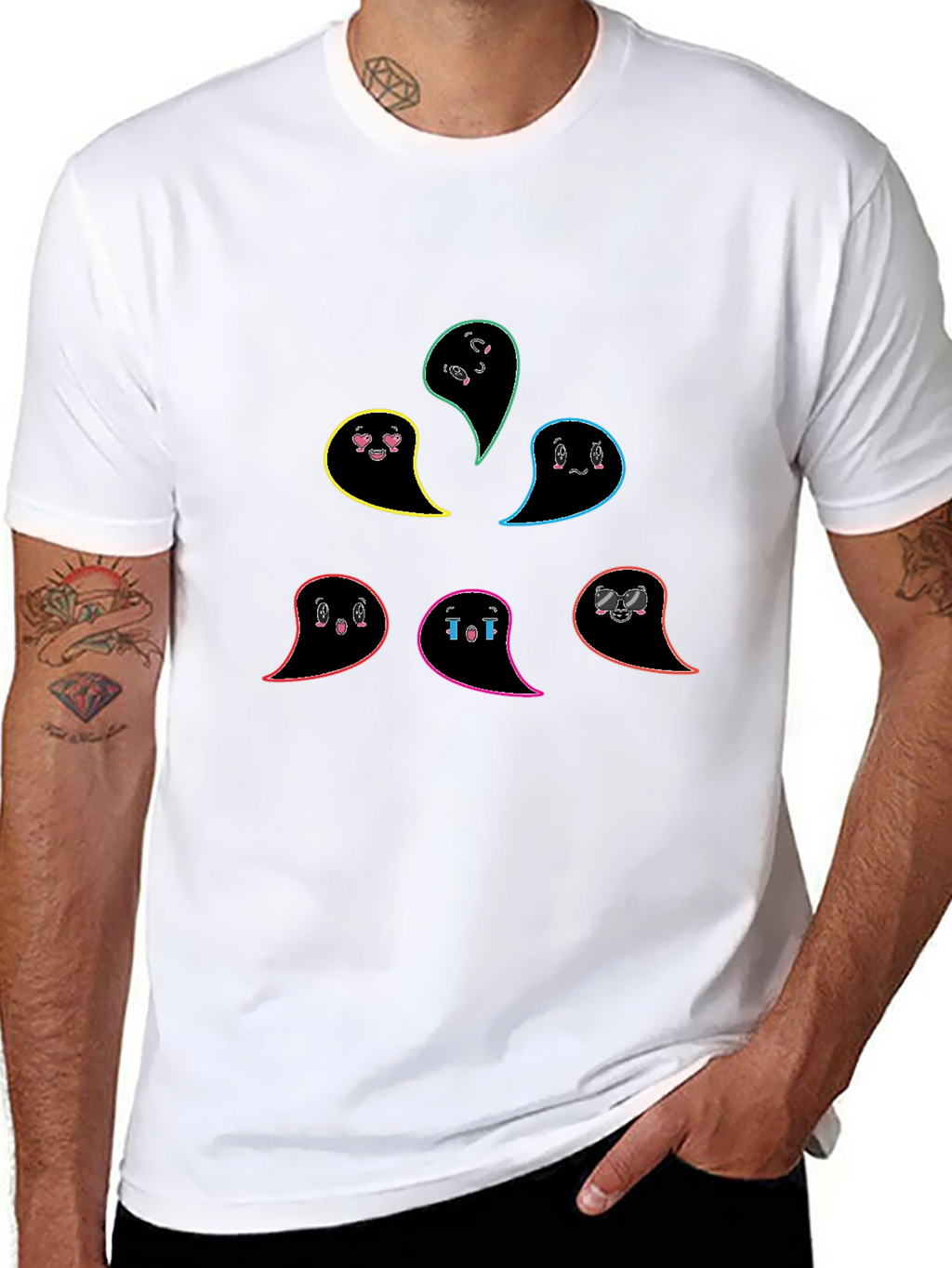 Emo Ghost T-Shirt - Black Casual Cotton Tee